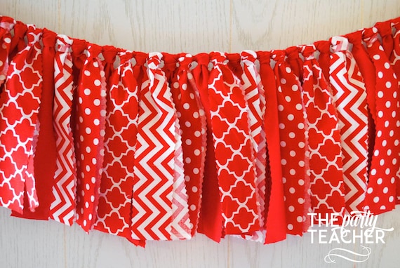 Christmas Fabric Garland, Christmas Garland, Christmas Bunting, Red White Garland, Red White Bunting, Party Bunting, Christmas Decor Il_570xn