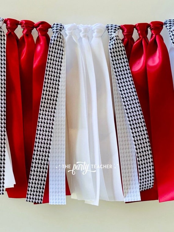 Crimson Ribbon Garland, Crimson Bunting, Crimson Decor, Graduation Party Bunting, Team Bunting, Ribbon Bunting, Football Party Bunting Il_570xn
