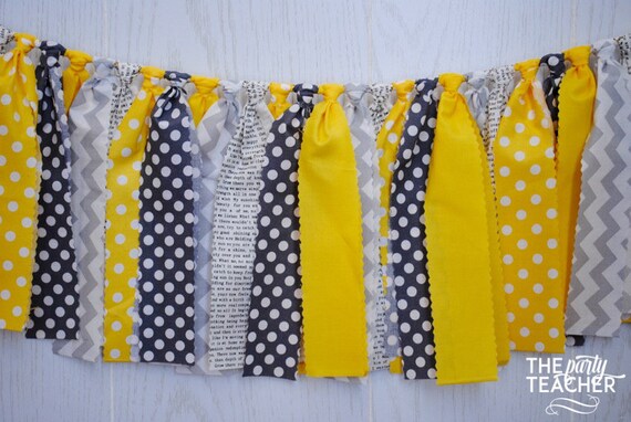 Yellow Gray Fabric Bunting, Yellow Gray Bunting, Yellow Gray Garland, Yellow Gray Fabric Garland, Yellow Gray Banner Il_570xn