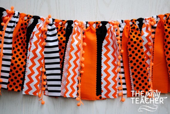 Halloween Fabric Garland, Black Orange Halloween Bunting, Halloween Garland, Halloween Party, Halloween Banner, Orange Black Garland Il_570xn
