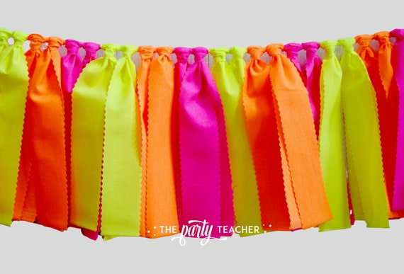 Neon Fabric Bunting, Neon Party Decor, Neon Bunting, Neon Garland, Neon Birthday, Neon Fabric Garland, Neon Backdrop, Neon Photo Booth Il_570xn