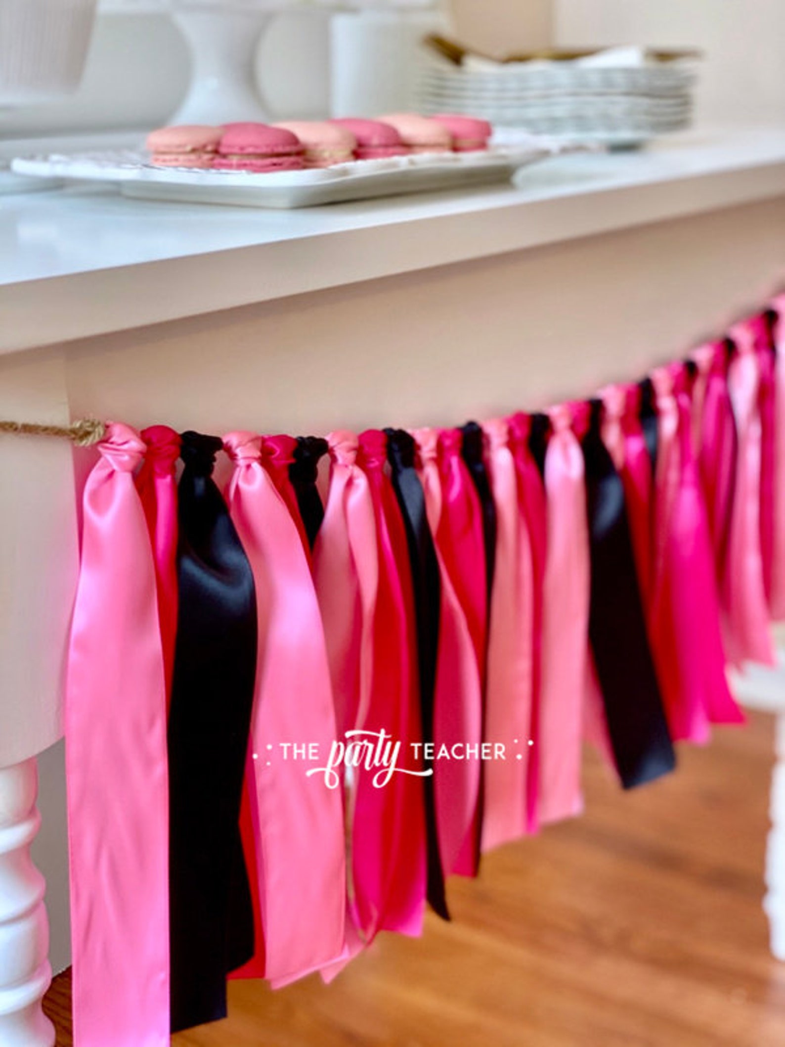 Pink Black Ribbon Bunting Pink Black Garland Banner Paris - Etsy