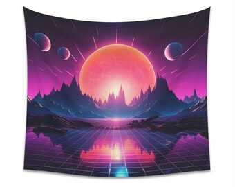 Synthwave Tapestry - Synthewave Wall Art -Outrun Wall Art -Future Synth Tapestry - Retrowave Wall Art -Retrowave Tapestry -Retrowave Decor