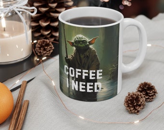 Yoda Coffee Mug - Coffee I Need - Funny Star Wars Humor - Ceramic Mug 11oz