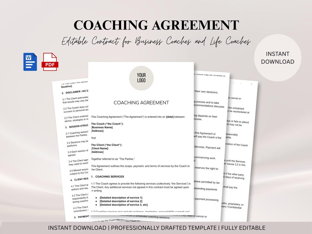 Coaching Agreement Template | Life Coach Contract | Business Coach ...