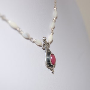 Sterling silver necklace, Rhodochrosite necklace, Gift for her, Turquoise necklace, Mother of pearl necklace.