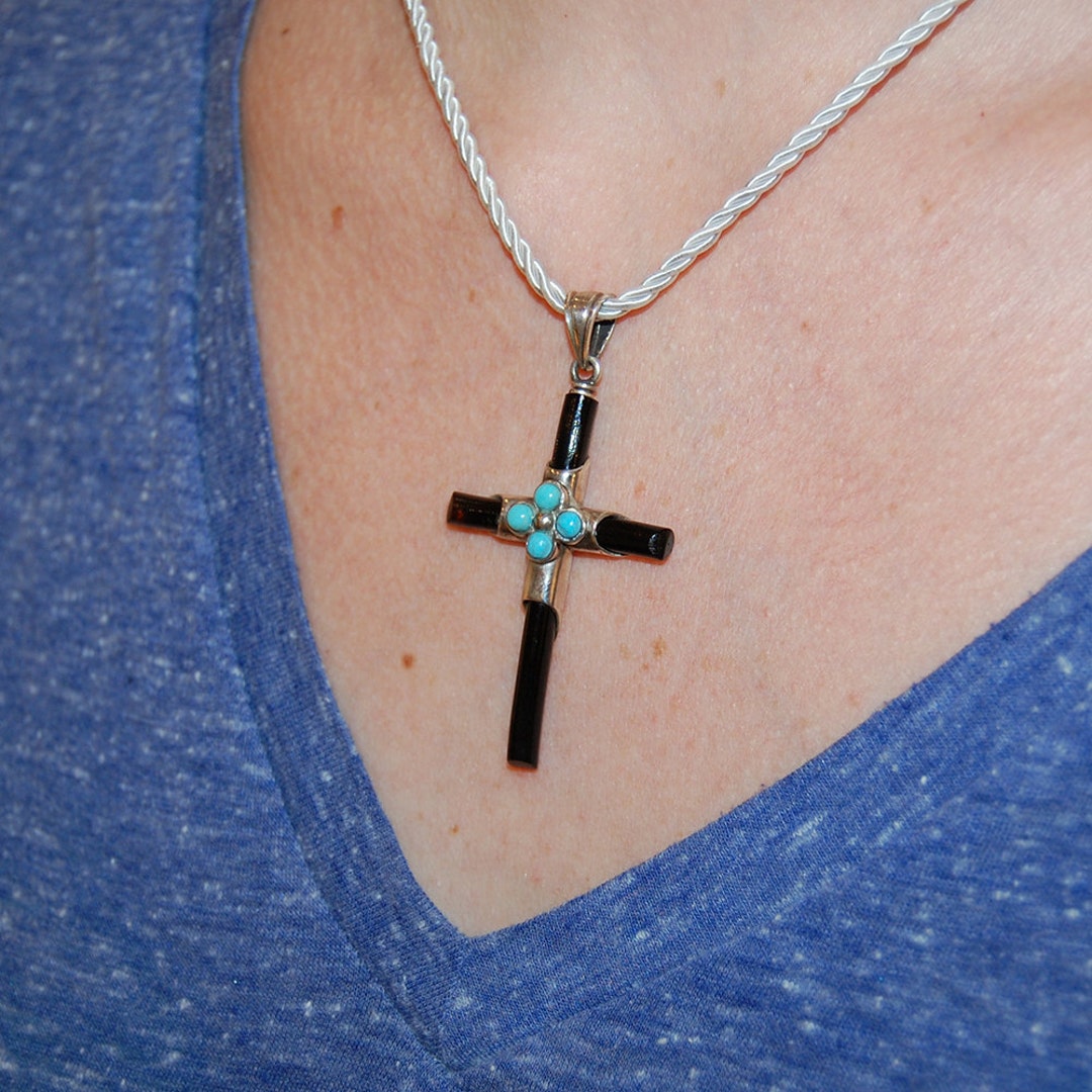 Baptism Cross Christening Cross Black Coral Cross Turquoise Etsy