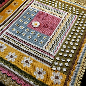 Handmade Crochet Blanket – Textured Floral Afghan – Bamboo Cotton Blanket – Unique Patchwork Throw – Nursery Decor – Heirloom Baby Gift