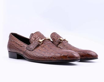Mocasines marrones hechos a mano / Zapatos de vestir de lujo sin cordones para hombre
