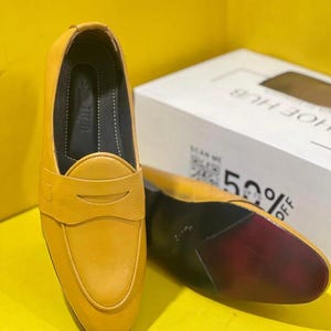 Handmade Mustard Yellow Leather Penny Loafers | Men’s Slip-On Classic Dress Shoes