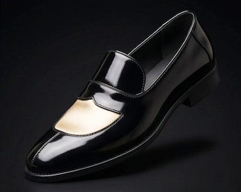 Handgemaakte tweekleurige penny loafers, zwart-witte leren nette schoenen