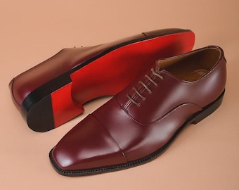 Chris Loub Style Handmade Men's Burgundy Leather Red Sole Oxford Shoes