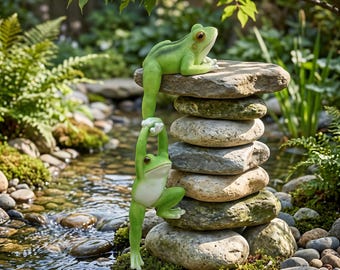 Statuette di rane da appendere, set di graziosi ornamenti a forma di rana, coppia di rane decorative originali, rane da giardino stravaganti, ornamento per esterni, accessorio per alberi da giardino