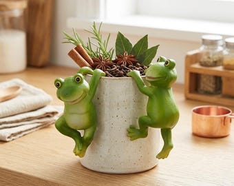Appendivaso a forma di rana in stile cartone animato, statuette di rana in resina, decorazione stravagante per vasi di piante, ornamento da giardino, complemento d'arredo per la casa, decorazione stravagante per il giardino.