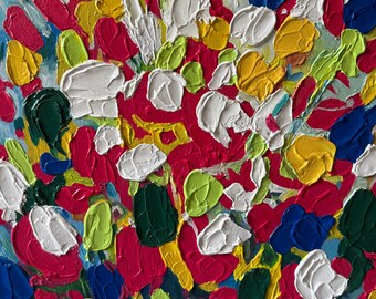 Original Floral Abstract Painting on Canvas | Textured Flower Wall Art | Handmade Palette Knife Artwork | Colorful Botanical Decor | OOAK