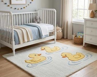 Hand Tufted Wool Rug Duck Rug Nursery Rug Kids Room Rug Cute Duckling Rug Baby Room Decor Handmade Wool Area Rug
