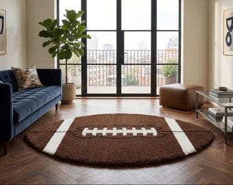 Football Shape Area Rug, Sports Fan Rug, American Football Carpet, Game Room Decor, Kids Bedroom Rug, Man Cave Floor Rug