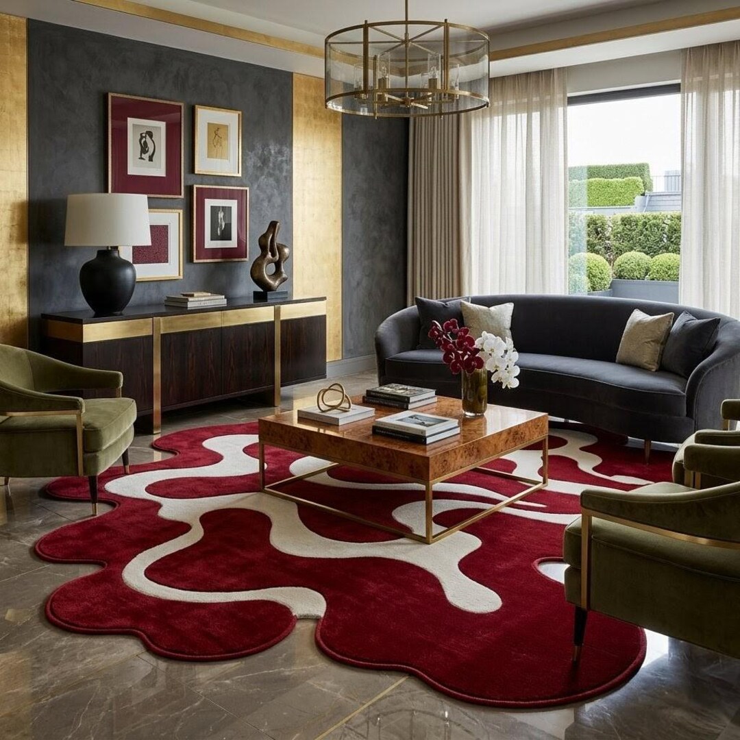 Modern Irregular Red Area Rug | Contemporary Hand Tufted Tufting Rug ...