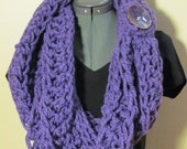 Purple Chunky Crochet Infinity Scarf with Tie-around and Button