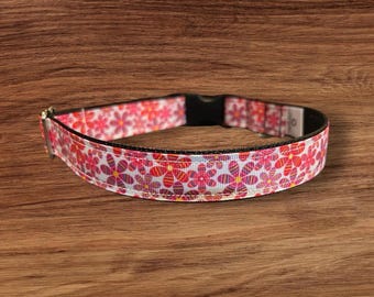 Shades of Pink Flowers Custom Dog Collar- Adjustable Dog Collar-Novelty dog collar
