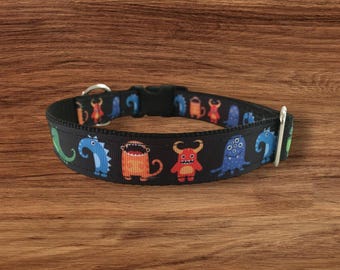 Monsters Print Custom Dog Collar - Adjustable Novelty Dog Collar