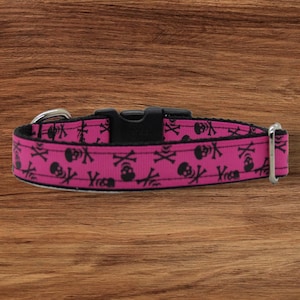 Hot Pink Skulls Dog Collar- Adjustable Novelty Collar for Small Dogs