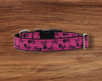 Hot Pink Skulls Dog Collar- Adjustable Novelty Collar for Small Dogs