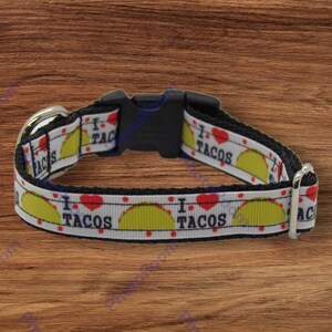 I LOVE TACOS Custom Small Dog Collar- Adjustable Dog Collar- Novelty Dog Collar