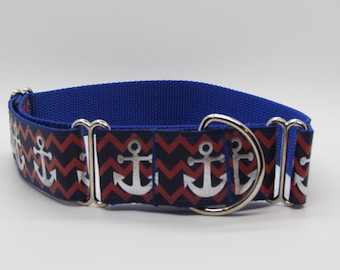 1 1/2" Anchors Nautical Martingale Dog Collar- Adjustable Dog Collar- Novelty Dog Collar- Wide Martingale