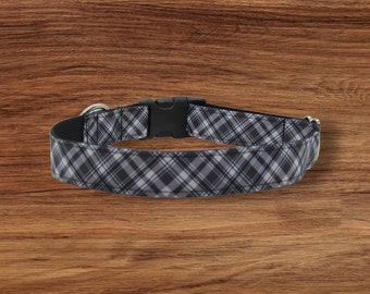 Black Plaid Dog Collar: Adjustable Novelty Collar