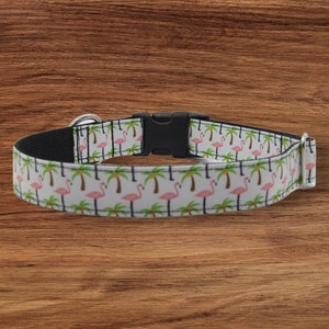 Flamingo and Palm Trees Custom Dog Collar- Adjustable Dog Collar- Novelty Dog Collar