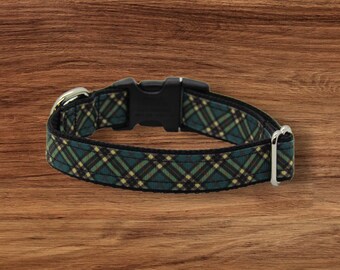 Teal Plaid Custom Small Dog Collar- Adjustable Dog Collar - Novelty Dog Collar