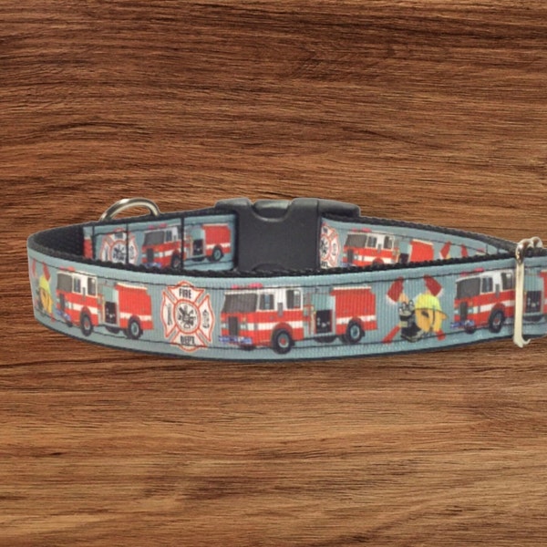 Fire Trucks Custom Dog Collar- Adjustable Dog Collar- Novelty Dog Collar