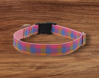 Pastel Plaid Dog Collar: Adjustable Spring Summer Collar