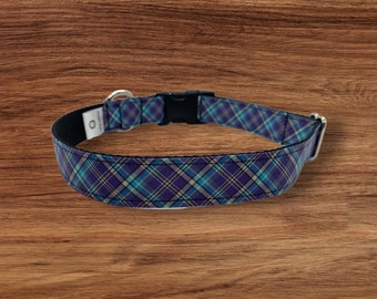 Purple and Blue Plaid Custom Dog Collar- Adjustable Dog Collar-Plaid Dog Collar