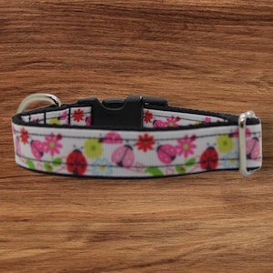 Pink Ladybug Dog Collar - Adjustable Novelty Collar, Small Dogs