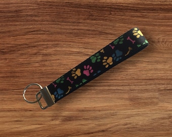 Colorful Paw Print Wristlet Key Fob Keychain, Wrist Keychain, Teacher Gift