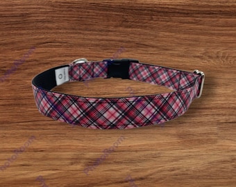 Light Red Plaid Dog Collar: Adjustable Novelty Collar
