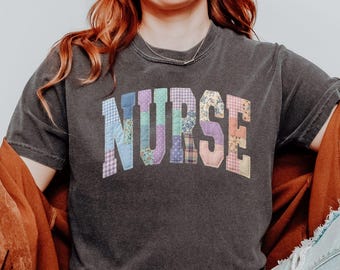 Comfort Colors® Faux Quilted Patchwork Nurse Shirt, RN Shirt, Nursing School Shirt, Nurse Sweatshirt, Graduation for Gift