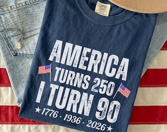 Comfort Colors® Vintage 90th Birthday Shirt 1936, America Turns 250 Tee, 90th Birthday Gift, Patriotic Birthday Shirt 2026, 1936 Birthday