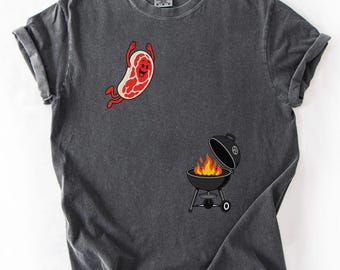 Funny BBQ Steak Shirt, Jumping Steak Graphic Tee, Grilling Lover Gift, Cute Meat Cartoon TShirt, Backyard BBQ Party Tee