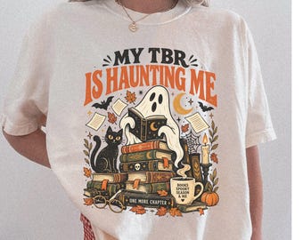 My TBR Is Haunting Me Comfort Colors® T-Shirt, Spooky Book Lover Ghost Reading Graphic Tee