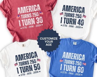 Custom Age Birthday Shirt 2026, America Turns 250 Personalized Tee, Personalized Birth Year Timeline Shirt, Vintage Patriotic Milestone Gift