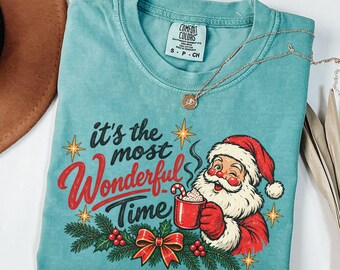 Comfort Colors® Retro Santa Christmas Shirt, It's the Most Wonderful Time Hot Cocoa Tee, Vintage Holiday Gift for Cocoa Lovers