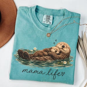 Comfort Colors® Mama Life Shirt, Mama Sea Otter and Baby Tee, Cute Otter Mom Gift, Watercolor Mothers Day Shirt, New Mom Gift, Mom Life Tee