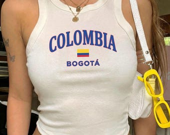 Colombia Tank Top, Retro Bold Typography Aesthetic, Colombia Flag Graphic Gift for Women