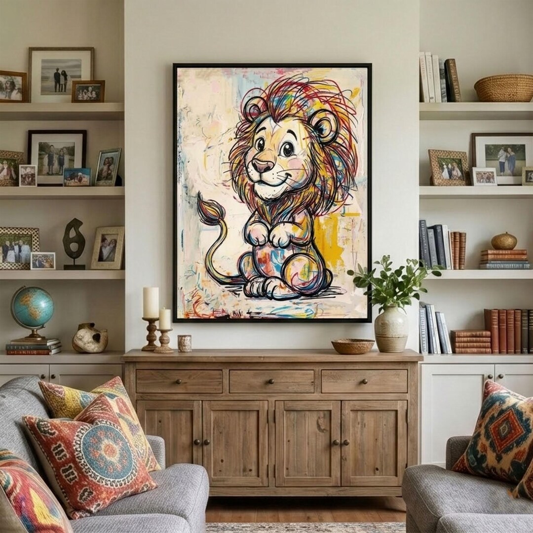Handmade Graffiti Lion Street Art Canvas Colorful Cartoon Animal Pop ...
