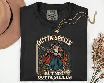 Camiseta de mago con escopeta, camiseta sin hechizos pero no sin balas