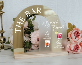 Signature Drinks Arched Acrylic Sign | Bar Acrylic Arch Sign  | Personalized Signature Drinks sign