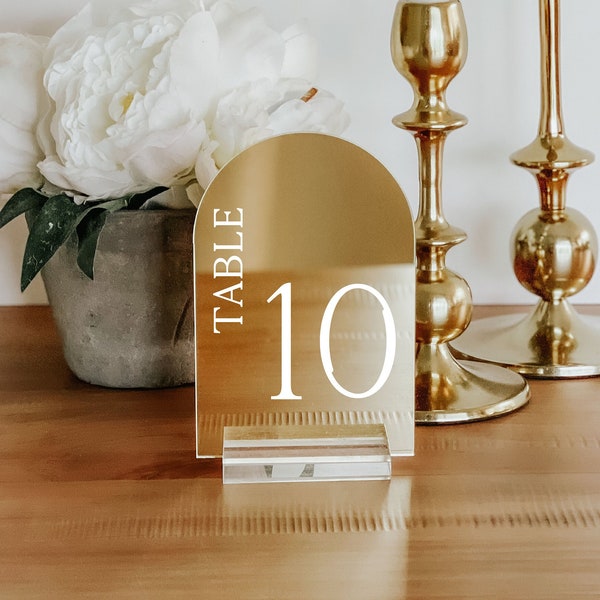 Gold Mirror Arch Acrylic Table Number | Mirror Arch Table Number | Mirror Acrylic Table Signs - TN25